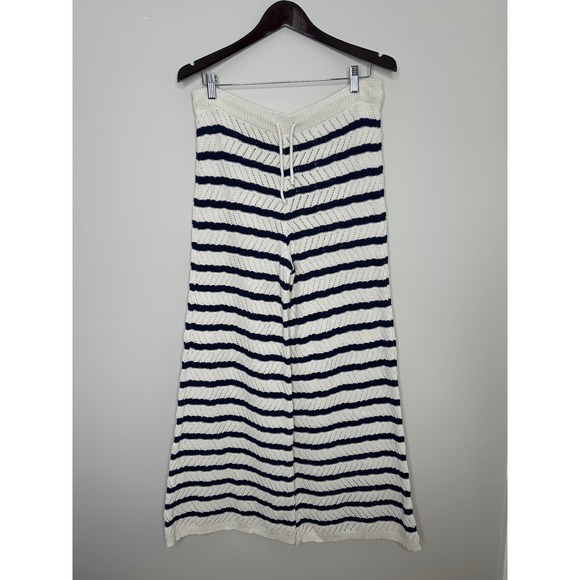aerie Pants - Aerie Women's Cream Navy Striped Knit Wide Leg Lounge Pants Size Medium